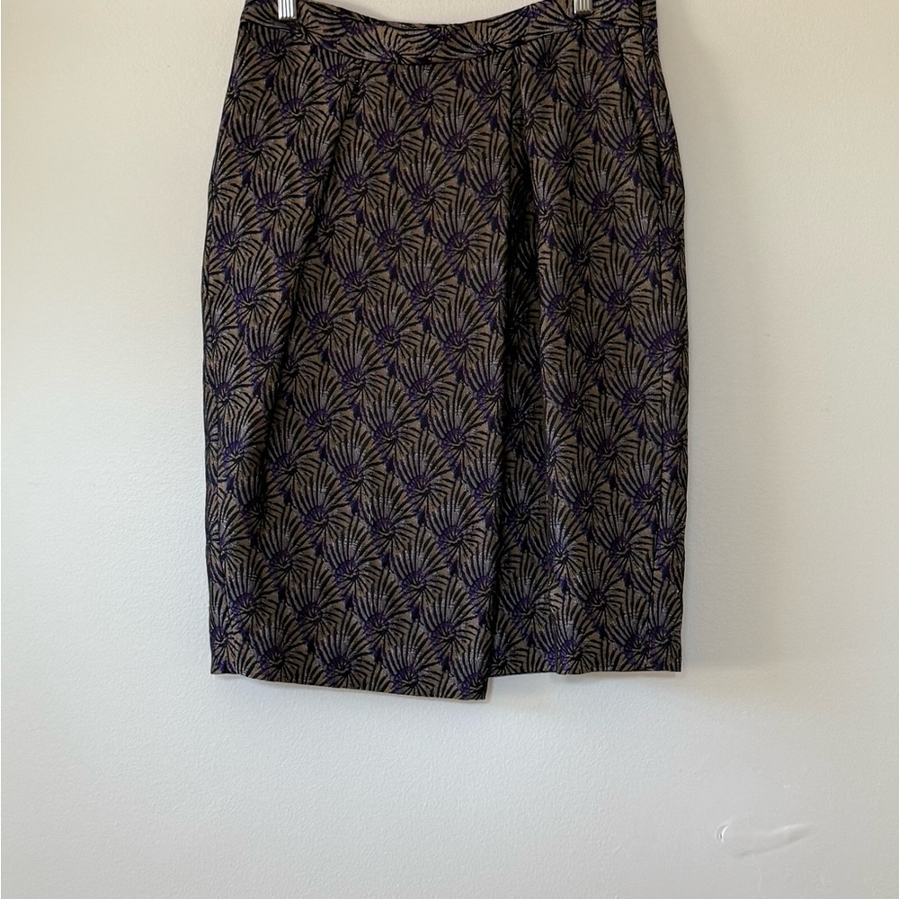 Dries Van Noten Asymmetrical Jacquard Skirt – Purple, Black, Silver & Gold 42